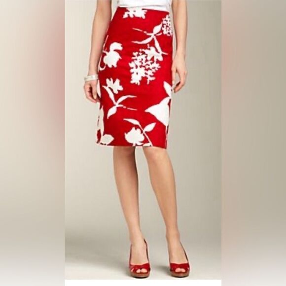 NWT Talbots Red and Off-White Patterned Skirt - Picture 1 of 5